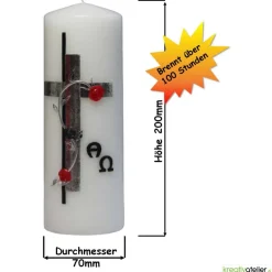 Clearance Trauerkerze Alpha Omega mit Kreuz in antik silber, Gedenkkerze, Trauerkerze personalisiert, Kerze zum Gedenken Trauerkerzen