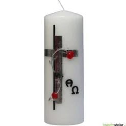 Clearance Trauerkerze Alpha Omega mit Kreuz in antik silber, Gedenkkerze, Trauerkerze personalisiert, Kerze zum Gedenken Trauerkerzen
