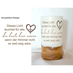 Trauerkerze mit Holz und Teelichteinsatz - Design Herz Trauerkerzen