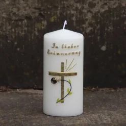 Best Trauerkerze/Gedenkkerze, klein in elfenbein „In lieber Erinnerung“, gold/schwarz, Echtwachsbeschriftung, Trauerkerze Trauerkerzen