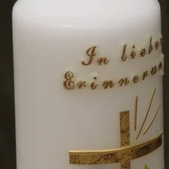 Best Trauerkerze/Gedenkkerze, klein in elfenbein „In lieber Erinnerung“, gold/schwarz, Echtwachsbeschriftung, Trauerkerze Trauerkerzen