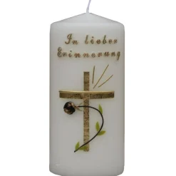 Best Trauerkerze/Gedenkkerze, klein in elfenbein „In lieber Erinnerung“, gold/schwarz, Echtwachsbeschriftung, Trauerkerze Trauerkerzen