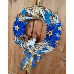 Weihnachtsdeko|Tinasdeko2019 Türdeko Advent Engel blau/Gold 30cm