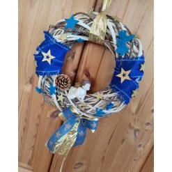 Weihnachtsdeko|Tinasdeko2019 Türdeko Advent Engel blau/Gold 30cm