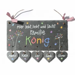 Sale Türschild aus Schiefer für Familien mit Name personalisiert, Haustürschild mit Pusteblumen & Schmetterlinge, Namensschild für die Haustür, persönliches Geschenk zu jedem Anlass Gastgeschenke
