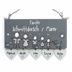 Clearance Türschild Familie aus Holz mit Name personalisiert - exklusives Hochzeitsgeschenk für Patchworkfamilien - besonderes Geschenk zum Hochzeitstag - individuelles Haustürschild mit Figuren Hochzeitsgeschenke
