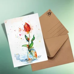 Clearance Tulpe im Glas Postkarte – Frühlingskarte & Ostergruß aus nachhaltigem Kraftpapier Osterkarten