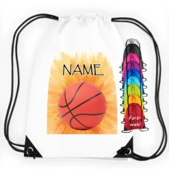 Turnbeutel|Maus-Design Turnbeutel Motiv Basketball mit Name / Sport / personalisierbar / verschiedene Farben