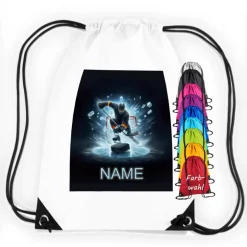 Turnbeutel|Maus-Design Turnbeutel Motiv Eishockey mit Name / personalisierbar / verschiedene Farben