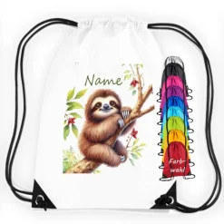 Turnbeutel|Maus-Design Turnbeutel Motiv Faultier mit Name / personalisierbar / verschiedene Farben