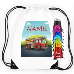 Best Turnbeutel Motiv Feuerwehr mit Name / personalisierbar / verschiedene Farben Kinder Turnbeutel