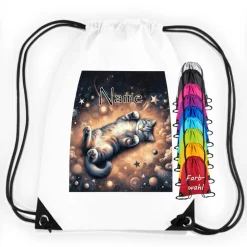 Outlet Turnbeutel Motiv Katze mit Name / personalisierbar / verschiedene Farben Kinder Turnbeutel