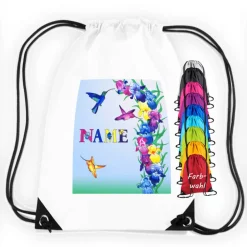 Outlet Turnbeutel Motiv Kolibri mit Name / Vogel / Orchidee / personalisierbar / verschiedene Farben Kinder Turnbeutel