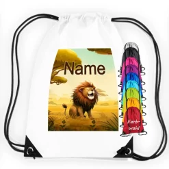 Turnbeutel|Maus-Design Turnbeutel Motiv Löwe mit Name / personalisierbar / verschiedene Farben