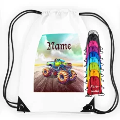 Turnbeutel|Maus-Design Turnbeutel Motiv Monstertruck mit Name / personalisierbar / verschiedene Farben