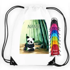 Turnbeutel|Maus-Design Turnbeutel Motiv Panda mit Name / personalisierbar / verschiedene Farben