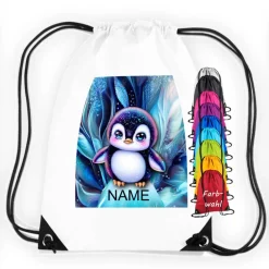 Best Turnbeutel Motiv Pinguin mit Name / personalisierbar / verschiedene Farben Kinder Turnbeutel