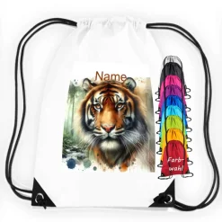 Turnbeutel|Maus-Design Turnbeutel Motiv Tiger mit Name / personalisierbar / verschiedene Farben