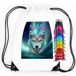 Online Turnbeutel Motiv Wolf mit Name / personalisierbar / verschiedene Farben Kinder Turnbeutel