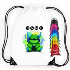 Turnbeutel|Maus-Design Turnbeutel Motiv Zocker-Monster mit Name / personalisierbar / verschiedene Farben