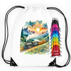 Outlet Turnbeutel Motiv Zug mit Name / personalisierbar / verschiedene Farben Kinder Turnbeutel