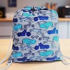 Best Turnbeutel, Rucksack blau mit Auto-Motiv, personalisierbar Kinder Turnbeutel