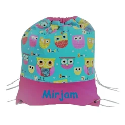 Online Turnbeutel, Rucksack mit Eulen, personalisierbar Kinder Turnbeutel