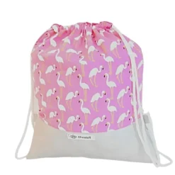 Outlet Turnbeutel Rucksack pink mit Flamingos aus Baumwolle & Kunstleder – ideal für Sport, Kita & Freizeit Kinder Turnbeutel
