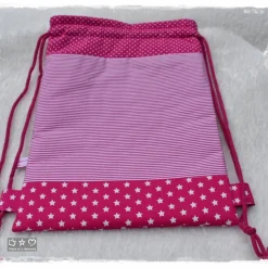 Sale Turnbeutel-/Rucksack pink/weiß mit Doodlestickerei Bärenkopf und Wunschname Kinder Turnbeutel