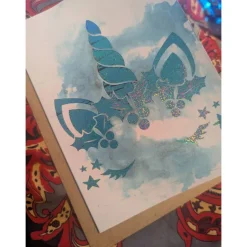 New "Unicorn" Weihnachtskarte, aufklappbar mit Umschlag | handgemalt oder foliert Weihnachtskarten