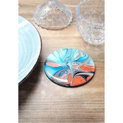 Tischdekoration|EllaZeichnet Untersetzer Fluid Art Blau Bronze mit Resinbeschichtung – stilvolle Deko