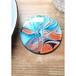 Tischdekoration|EllaZeichnet Untersetzer Fluid Art Blau Bronze mit Resinbeschichtung – stilvolle Deko