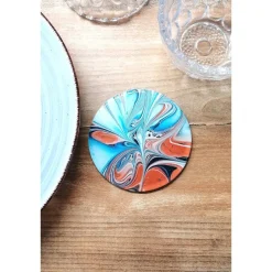 Tischdekoration|EllaZeichnet Untersetzer Fluid Art Blau Bronze mit Resinbeschichtung – stilvolle Deko