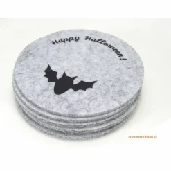 Clearance Untersetzer Glasuntersetzer Filz hellgrau, Happy Halloween Fledermaus, Tischdekoration Party, handmade BuntMixxDESIGN Deko Halloween
