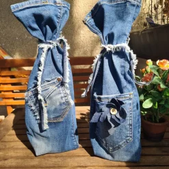 Online Upcycling Flaschenhülle aus Jeans – Handgemacht & Nachhaltig Geschenkverpackung Flaschentasche Geschenkverpackungen