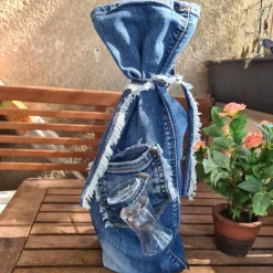 Online Upcycling Flaschenhülle aus Jeans – Handgemacht & Nachhaltig Geschenkverpackung Flaschentasche Geschenkverpackungen