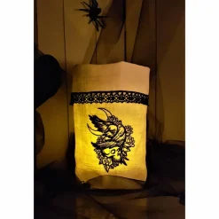 Utensilo Lichtbeutel Vasenhusse Rabe Schädel gestickt Leinen Spitze Halloween Deko Halloween