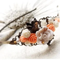 verzierter Haarreif,  Harreif, Haarschmuck,Hochzeit, Fest, Blüten, Schmetterling, Libelle, Rosen Accessoires