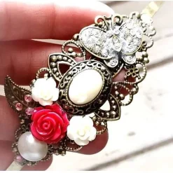 Online verzierter Haarreif, Vintage-Stil, Haarreifen, Cabochon, Blume, Rosen, Haarschmuck,Hochzeit, Kommunion,bronzefarben,02 Brautschmuck