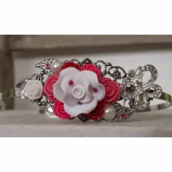 verzierter Haarreif, Vintage-Stil, Haarreifen, Cabochon, Blume, Rosen, Haarschmuck,Hochzeit, Kommunion,silber,02 Accessoires