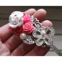 verzierter Haarreif, Vintage-Stil, Haarreifen, Cabochon, Blume, Rosen, Haarschmuck,Hochzeit, Kommunion,silber,02 Accessoires