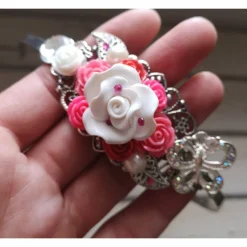 verzierter Haarreif, Vintage-Stil, Haarreifen, Cabochon, Blume, Rosen, Haarschmuck,Hochzeit, Kommunion,silber,02 Accessoires