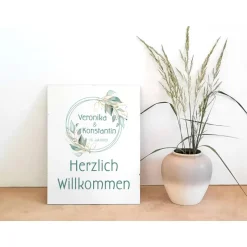 Hochzeitsgästebuch|Das Moment Wandbild Willkommensschild Salbei rund