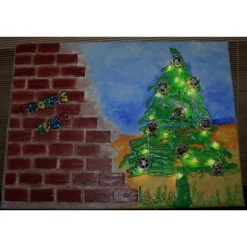 Weihnachtsdeko|Susanne Hiebl...die etwas andere Art! Wanddeko GRAFFITI künstlerischer abstrakter Weihnachtsbaum auf einem Keilrahmen Künstlerbaum mit LED-Beleuchtung