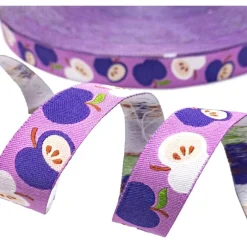 Clearance Webband Äpfel lila | 1m - 2,20 EUR/m - 15 mm breit | lilafarbenes Apfelwebband von Hamburger Liebe | An Apple a Day Koll Deko- & Webbänder