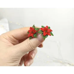 Discount Weichnachtsstern Ohrstecker aus Polymer Clay, Sterlingsilber, rot, grün, Weihnachtsgeschenk Weihnachtsaccessoires