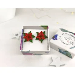 Discount Weichnachtsstern Ohrstecker aus Polymer Clay, Sterlingsilber, rot, grün, Weihnachtsgeschenk Weihnachtsaccessoires