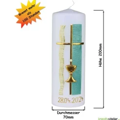Online Weiße Konfirmationskerze mit Kelch und Kreuz – Gold verziert, personalisierbar Dekoration
