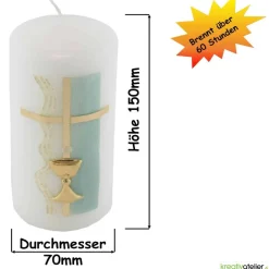 Online Weiße Konfirmationskerze mit Kelch und Kreuz – Gold verziert, personalisierbar Dekoration