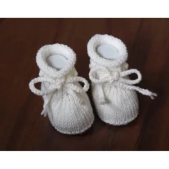 Namens- & Taufschuhe|Stricksach weiße Taufschuhe 0-3 Monate gestrickte Babyschuhe aus Wolle